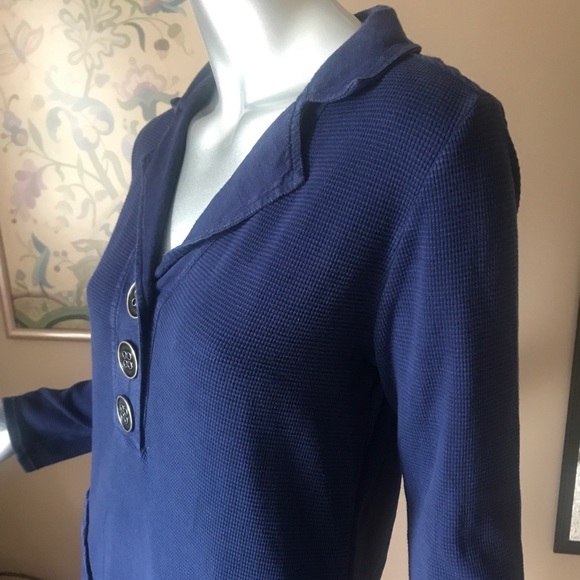 Soft Surroundings Dark Blue Waffle Knit Tunic Top/ Mini Dress Size Small Pockets - Picture 5 of 16